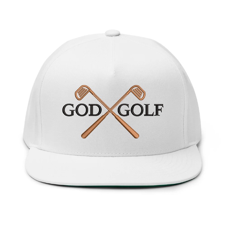 White Original Golfers Hat with crossed Golf Golf Clubs and God Golf text
